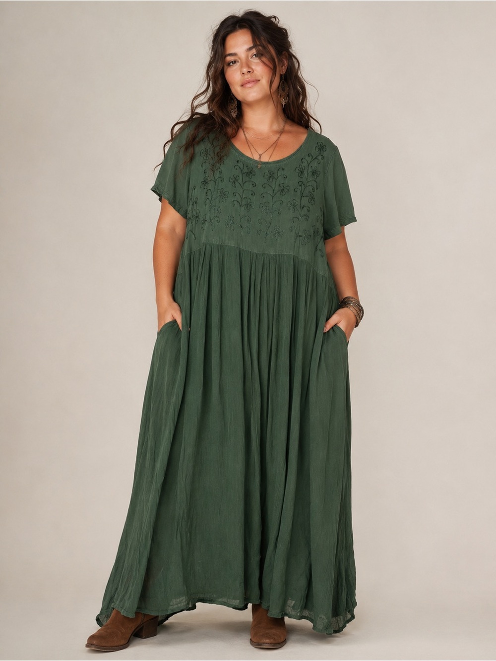 Boho Goblincore Forest Green Maxi Dress Earthy Fairycore Prairiecore Festival